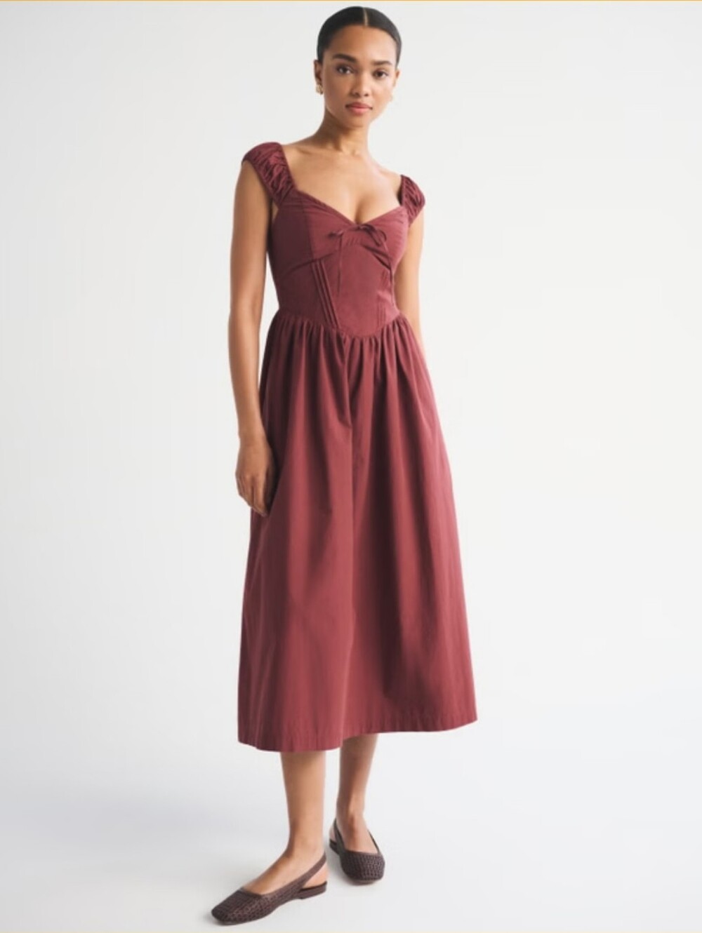 Abercrombie 100% Cotton Bra Free Cap Sleeve Dipped Waist Midi Dress Small